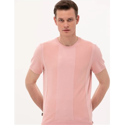 Pembe Slim Fit Bisiklet Yaka Triko Tişört