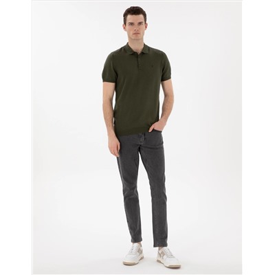 Haki Slim Fit Düğmeli Polo Yaka Triko Tişört