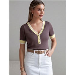 Джемпер с V-вырезом с коротким рукавом из вискозы