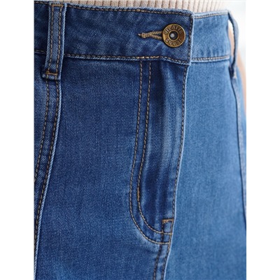 Джинсовая юбка миди А силуэта с декоративными швами из эластичного денима