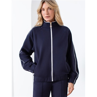 Свободный бомбер с лампасами на молнии из петельчатого футера двухнитки с эластаном