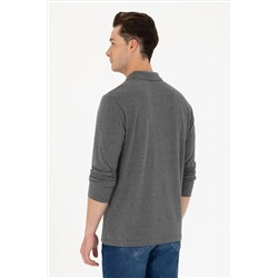 Erkek Antrasit Melanj Polo Yaka Basic Sweatshirt