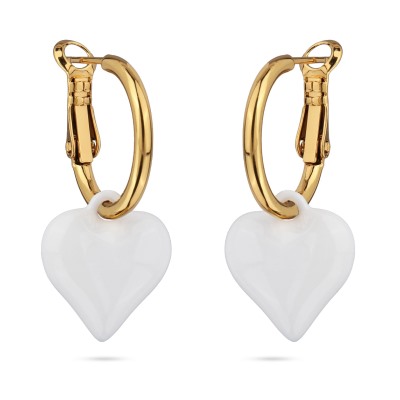 Серьги Сердцебиение (1, 6см, эмаль белая; покрытие золото), Есть комплект