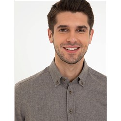 Kahverengi Regular Fit Uzun Kollu Gömlek