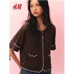 Свободный ажурный кардиган с короткими рукавами 2 цвета Н*М