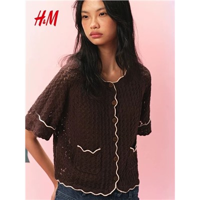 Свободный ажурный кардиган с короткими рукавами 2 цвета Н*М