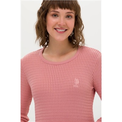 Kadın Pudra Bisiklet Yaka Basic Kazak