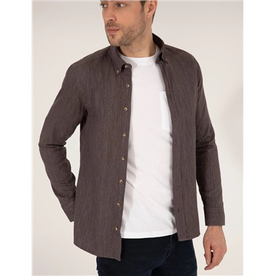 Kahverengi Slim Fit Uzun Kollu Gömlek