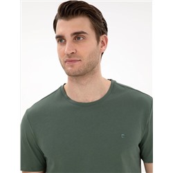 Haki %100 Pamuk Slim Fit Bisiklet Yaka Basic Tişört