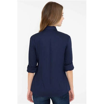 Kadın Lacivert Uzun Kollu Basic Gömlek