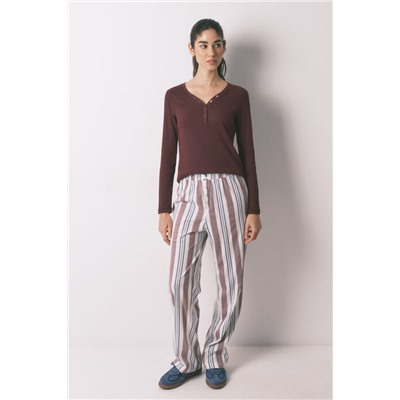 Pantalón largo 100% algodón estampado rayas granate