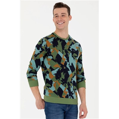 Erkek Yeşil Bisiklet Yaka Sweatshirt