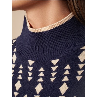 Свитер с боковыми разрезами жаккардовой вязки с кашемиром