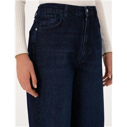 Lacivert Waist Flare Fit Jean Pantolon