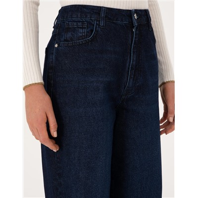 Lacivert Waist Flare Fit Jean Pantolon