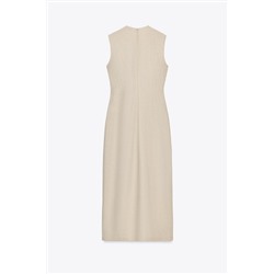 LINEN BLEND BUCKLE MIDI DRESS