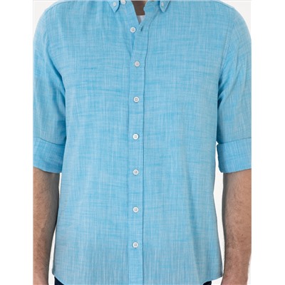 Aqua Keten Görünümlü Slim Fit Uzun Kollu Gömlek