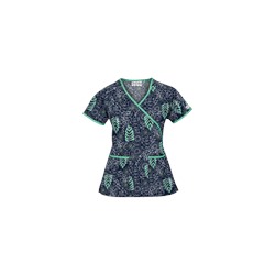 UA Tribal Palm Navy Mock Wrap Print Scrub Top