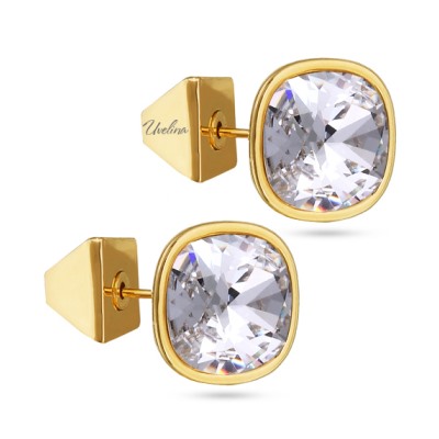 Пусеты Триумф (кристаллы SW белые 10мм; покрытие золото), Есть комплект