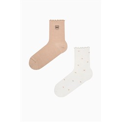 Penti Bear Frill Beyaz Açık Pembe 2li Soket Çorap