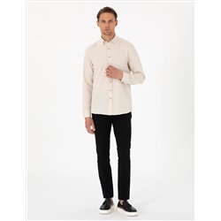 Bej Oxford Slim Fit Kolay Ütülenebilir Gömlek