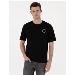 Siyah Comfort Fit Bisiklet Yaka Tişört