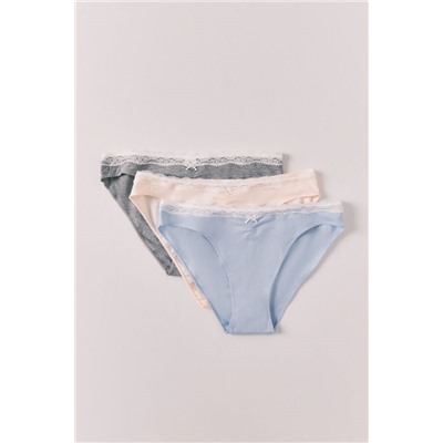 Pack 3 bragas clásicas algodón lisas encaje