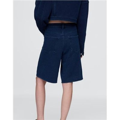 11" Mid Rise French Terry Denim Longline Shorts