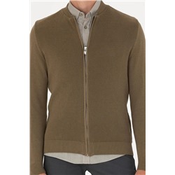 Erkek Haki Melanj Basic Triko Hırka