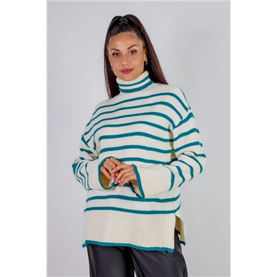 Теплая туника в полоску высокий ворот арт. 2918
