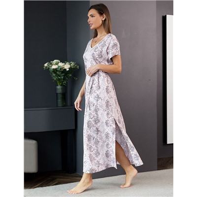 Платье свободное с V-вырезом из 100% хлопка с поясом и разрезом