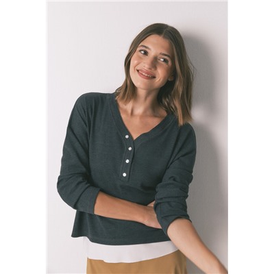 Camiseta manga larga waffle gris