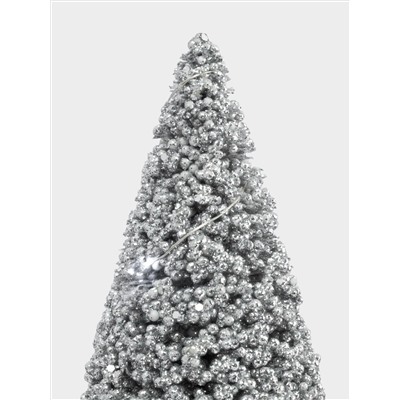 Ель искусственная, 42 см, с подсветкой, в горшке, пластик/дерево, серебристая, Interior silver