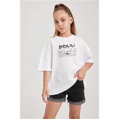 Defacto Kız Çocuk Oversize Fit Kısa Kollu Tişört B0732A823HS