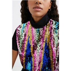 Camiseta cuello alto lentejuelas