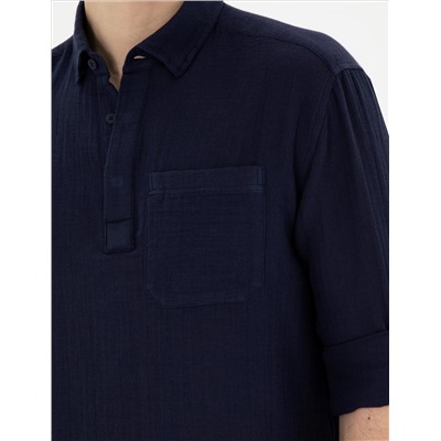 Lacivert Comfort Fit Uzun Kollu Gömlek