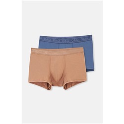 Dagi Açık Kahve-Lacivert 4210 2'Li Düz Mıcro Modal Boxer