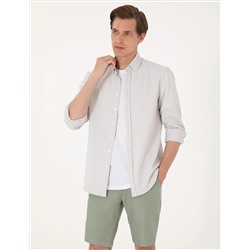 Gri Slim Fit Çizgili Uzun Kollu Gömlek