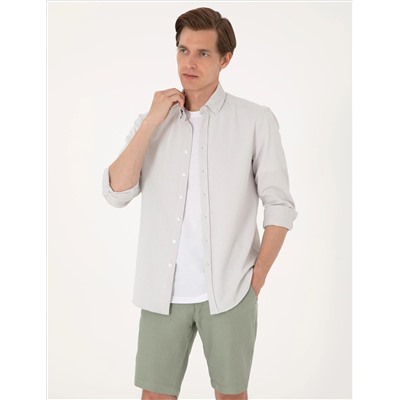 Gri Slim Fit Çizgili Uzun Kollu Gömlek