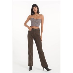 CROSS JEANS Diana Kahverengi Yüksek Bel Dad Straight Fit Jean Pantolon C 4517-037 C 4517-006