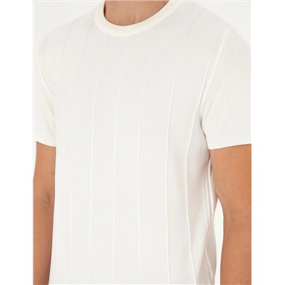 Ekru Slim Fit Bisiklet Yaka Triko Tişört