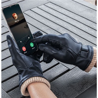 Кожаные тёплые мужские перчатки