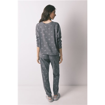Pijama largo 100% algodón gris logo Mickey