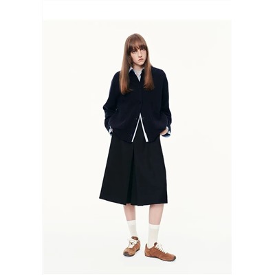 Женский шерстяной кардиган с эффектом многослойности (съёмные манжеты и воротник с застёжкой планкой рубашки)  МО*КО