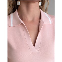 Джемпер с воротником-поло с коротким рукавом тонкой вязки из вискозы