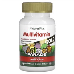 NaturesPlus, Source of Life, Animal Parade Gold, жевательные мультивитамины с микроэлементами для детей, со вкусом вишни, 60 таблеток в форме животных