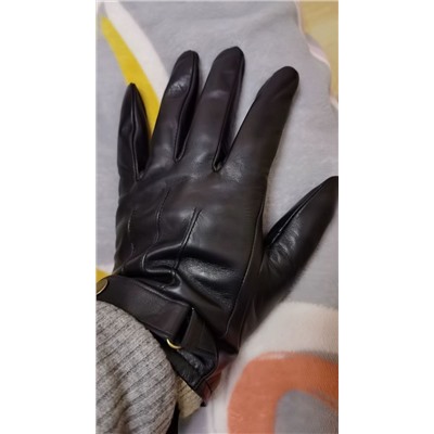 Кожаные тёплые мужские перчатки