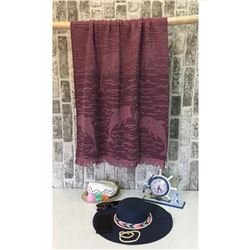 Mariva home, Ekonomik Jakarlı Havlu Peştemal Plaj Havlusu Banyo Havlusu Mürdüm Dolphın Desen