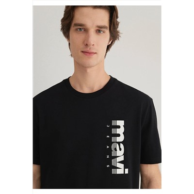 Mavi Jeans Baskılı Siyah Tişört Loose Fit / Bol Rahat Kesim 0611745-900