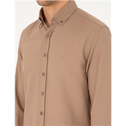 Açık Kahverengi Slim Fit Uzun Kollu Gömlek
